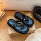 Damen modische Zehentrenner-Sandalen mit luxuriösem Nieten-Detail