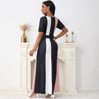 Damen Maxikleid mit modischem Blockstreifen-Design und praktischen Taschen R&B