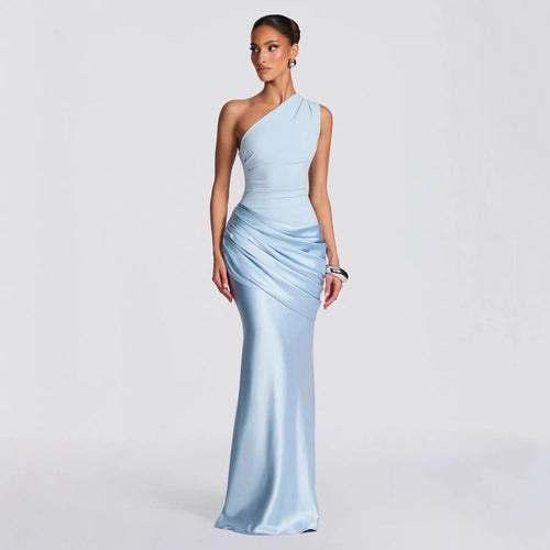 Damen elegantes asymmetrisches Satin-Abendkleid mit Drapé-Design R&B