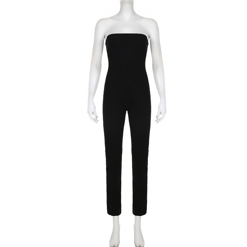 Damen langes Jumpsuit mit gerafftem Oberteil und weitem Bein R&B