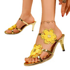 Damen High-Heels mit extravagantem Blütenapplikationen und glänzendem Riemendesign R&B