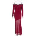 Damen figurbetontes Maxikleid mit Off-Shoulder Design und transparentem Rock R&B