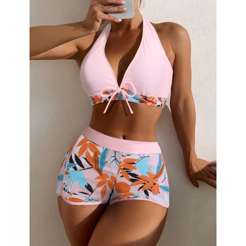 Damen Hochgeschlossen Bikini mit verspieltem Blumenmuster R&B