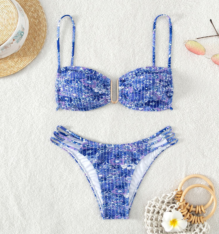Damen Bikini-Set mit verspieltem Mustermix und modernen Schnürdetails R&B