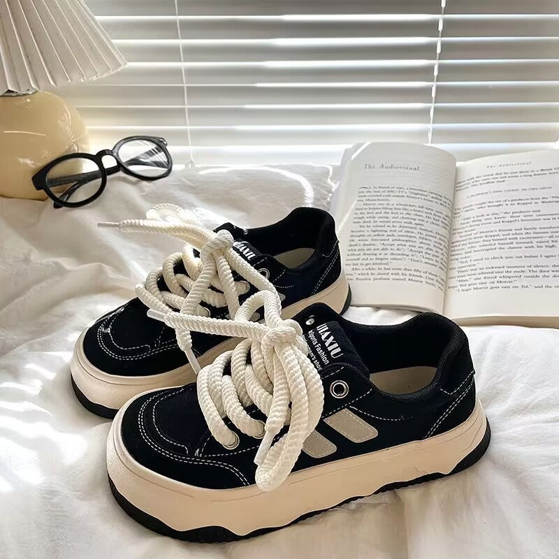 Damen modische Chunky Sneakers mit breiten Schnürsenkeln R&B
