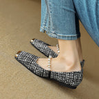 Damen Ballerinas mit eleganter Perlenapplikation und modischem Riemen