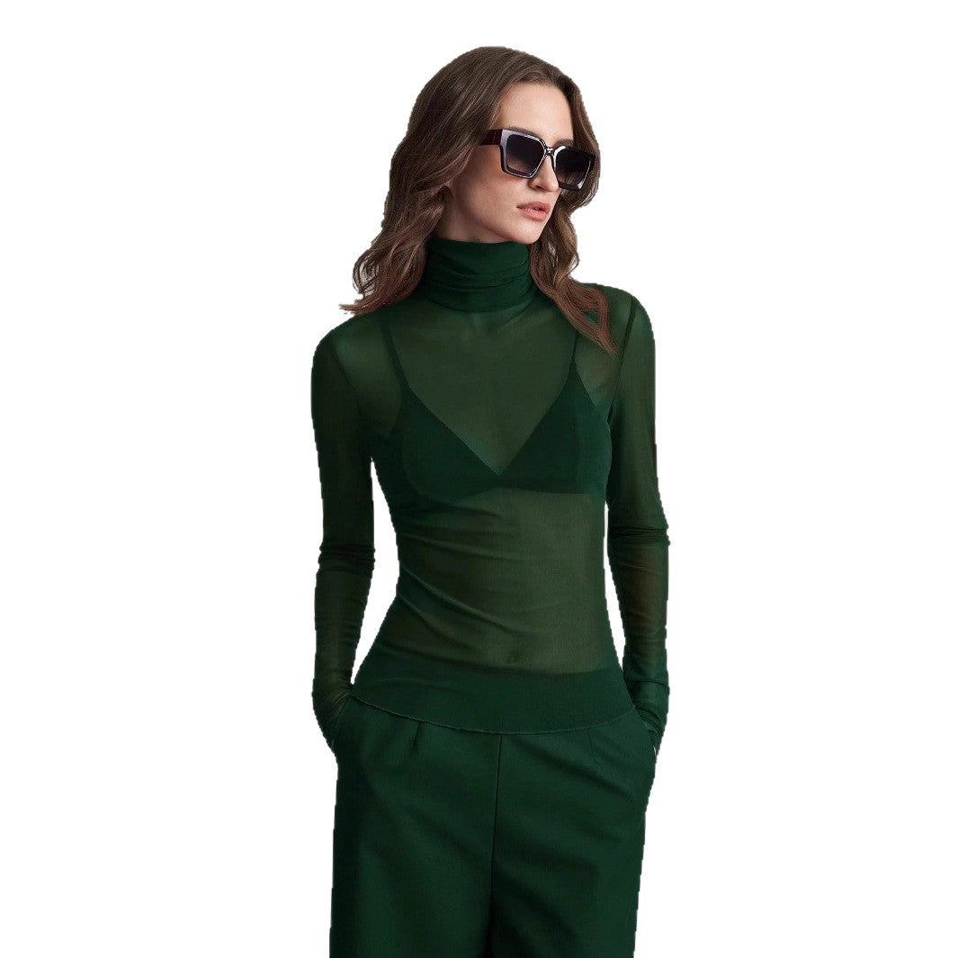 Damen Transparente Turtleneck-Bluse mit figurformendem Schnitt R&B