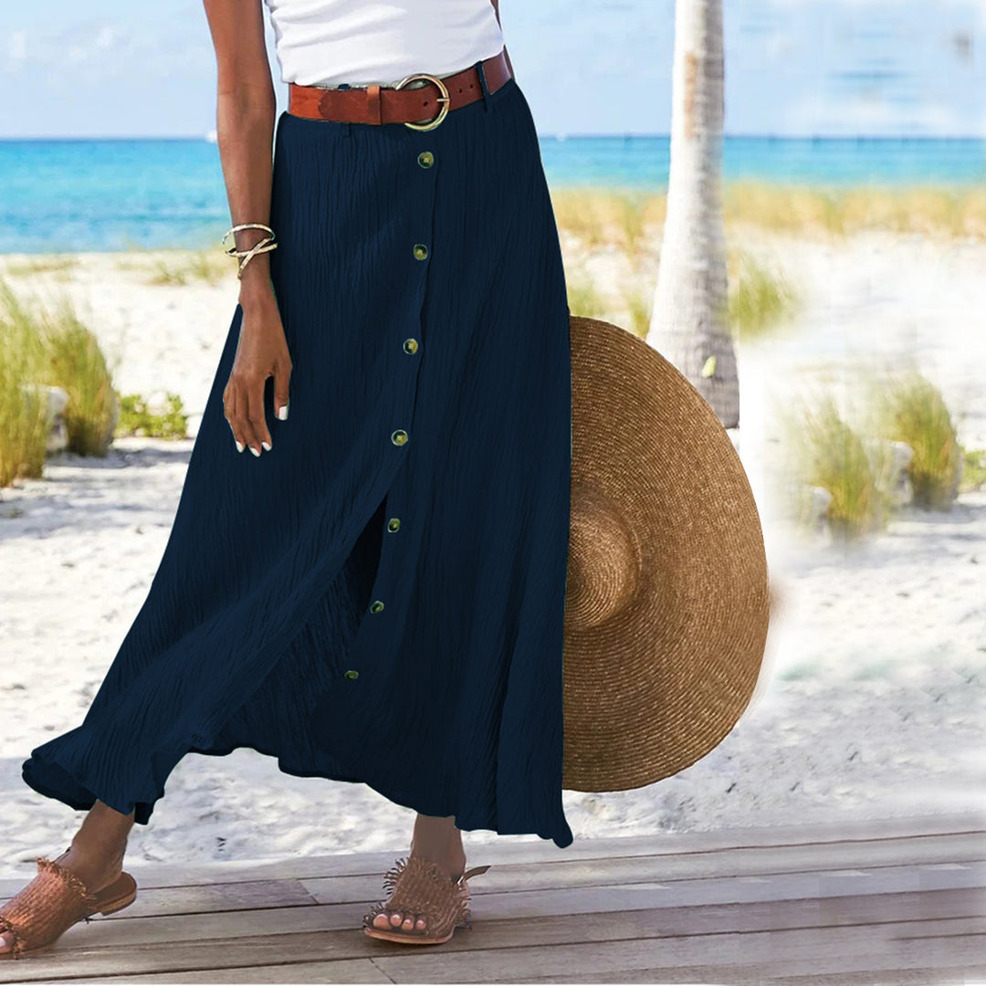 Damen Maxikleid mit Knopfleiste und fließendem Schnitt R&B
