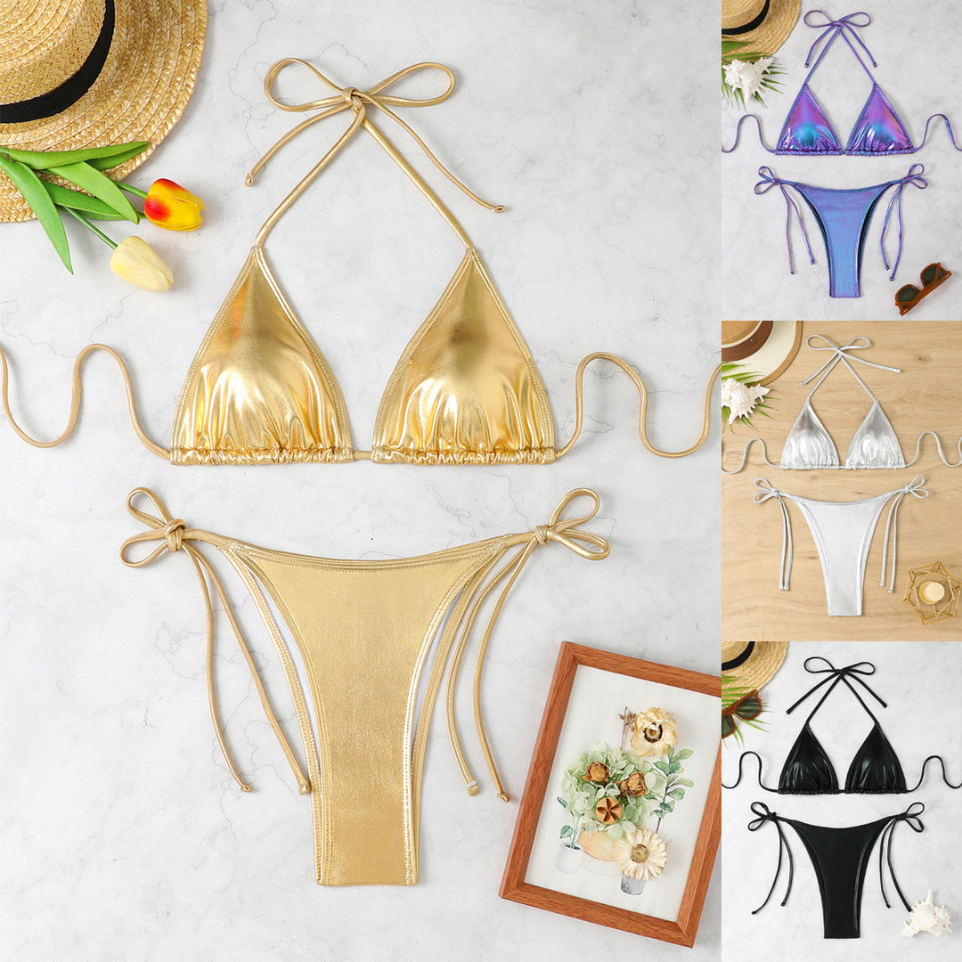 Damen Glänzendes Triangel-Bikini-Set R&B
