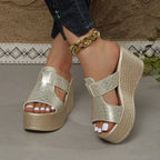 Damen Wedge-Pantoletten mit elegantem Riemendesign und komfortabler Plateau-Sohle R&B