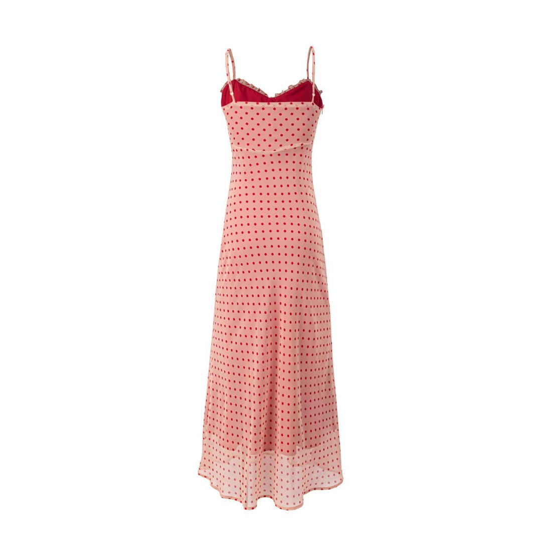 Damen Maxikleid mit schickem Punkte-Muster und verstellbaren Spaghettiträgern R&B