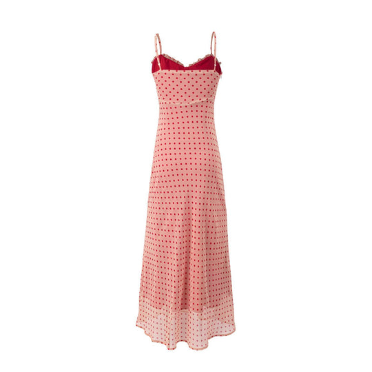 Damen Maxikleid mit schickem Punkte-Muster und verstellbaren Spaghettiträgern R&B