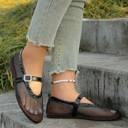 Damen Ballerinas mit modischem Netzdesign und dekorativem Riemchen R&B