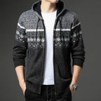 Herren gemusterte Strickjacke mit Kapuze und komfortablem Schnitt
