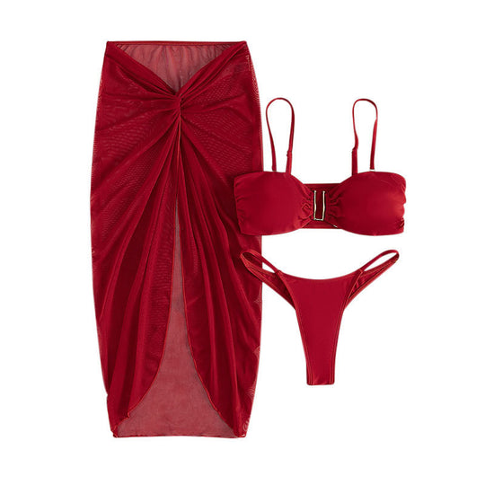 Damen Bikini-Set mit raffiniertem Knotendesign und hochgeschneiderter Bikiniröcke R&B