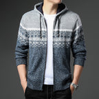 Herren gemusterte Strickjacke mit Kapuze und komfortablem Schnitt