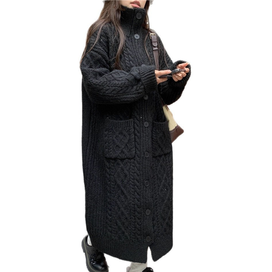 Damen Grobstrick-Knopfmantel mit eleganter Zopfmusterung und praktischen Taschen R&B