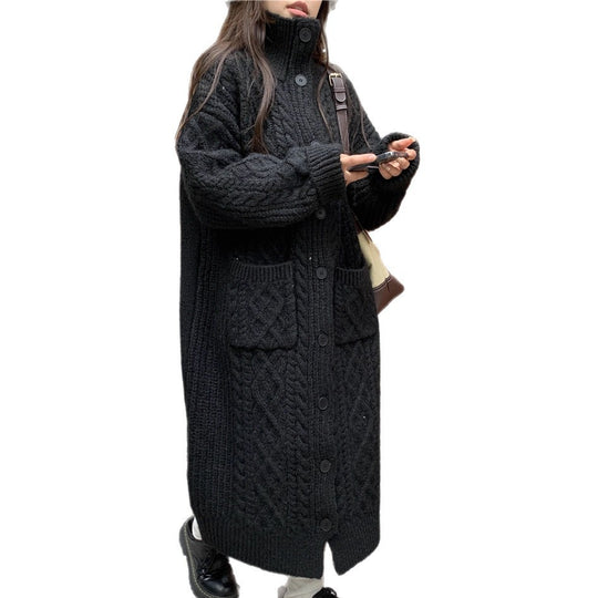 Damen Grobstrick-Knopfmantel mit eleganter Zopfmusterung und praktischen Taschen R&B