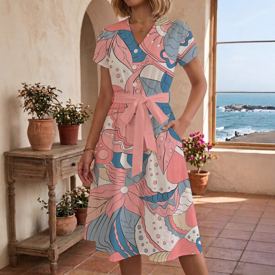 Damen Midi Kleid mit floralen Akzenten und tailliertem Schnitt R&B