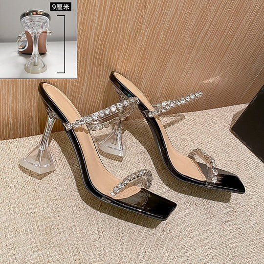 Damen elegante High Heel Sandalen mit glitzernden Strassverzierungen R&B