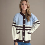 Damen Strickjacke mit modischen Streifen und praktischen Taschen R&B