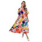 Damen Maxikleid mit buntem floralen Design und lässigen Puffärmeln R&B