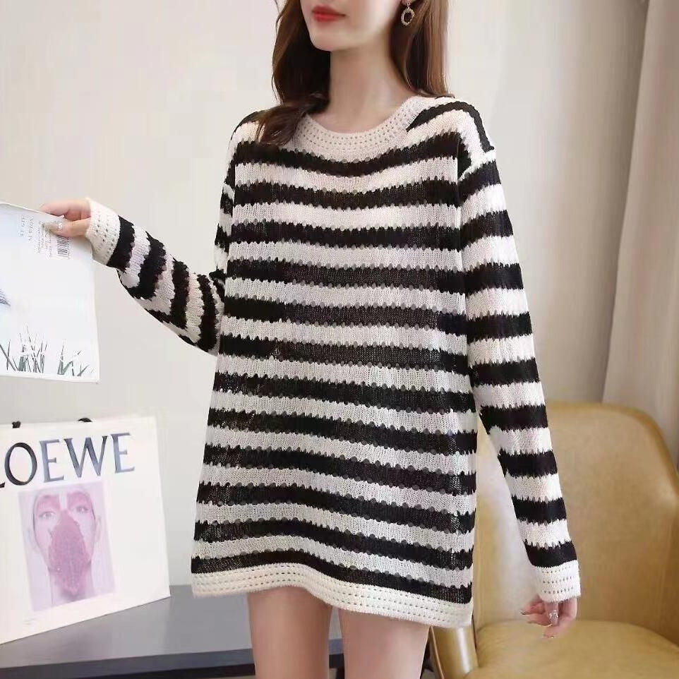 Damen lässiger Strickpullover mit gestreiftem Design und weitem Schnitt