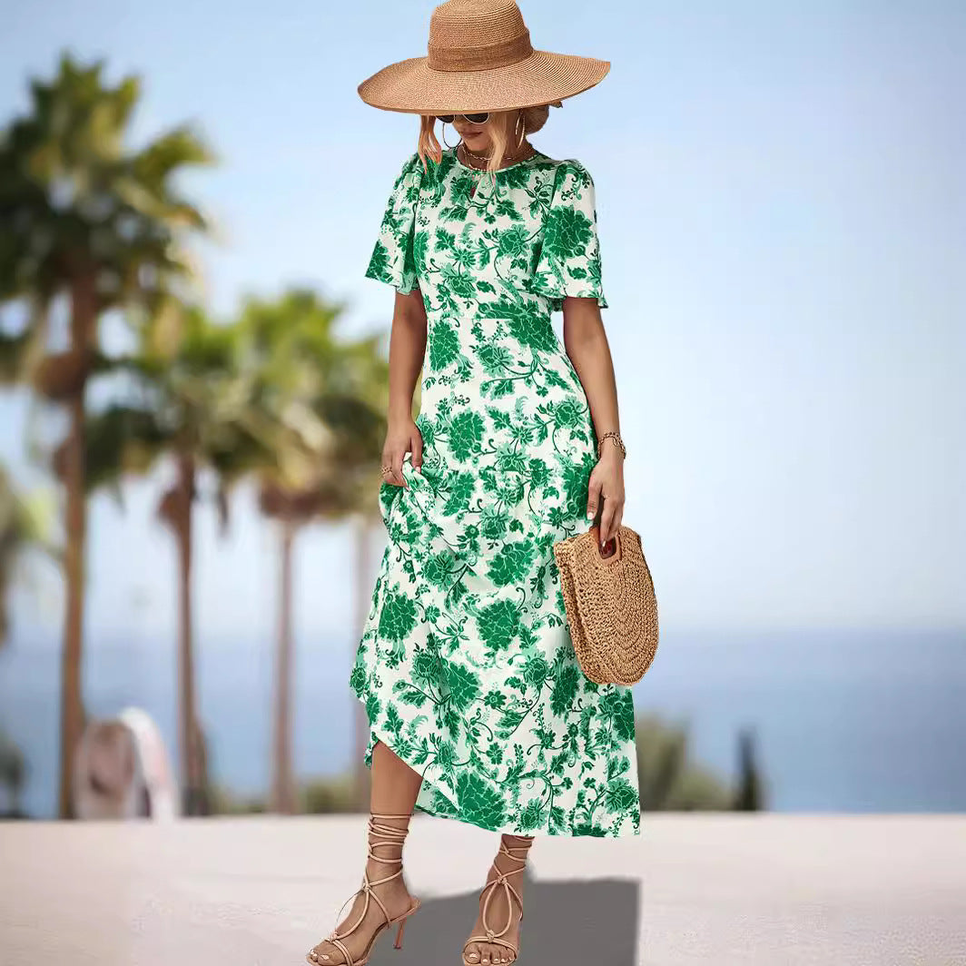 Damen Maxikleid mit floralem Print und eleganter Raffung R&B