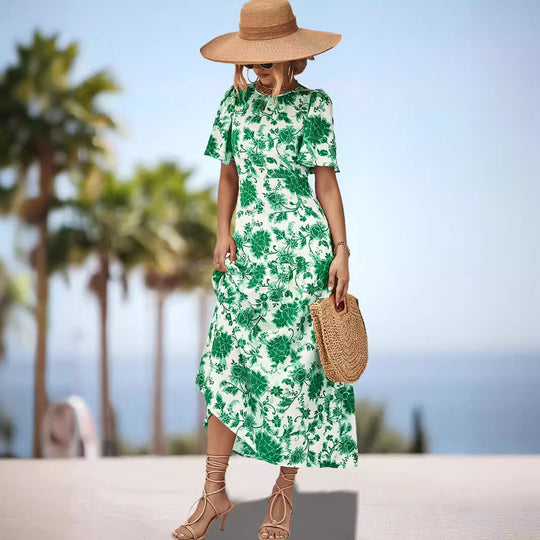 Damen Maxikleid mit floralem Print und eleganter Raffung R&B