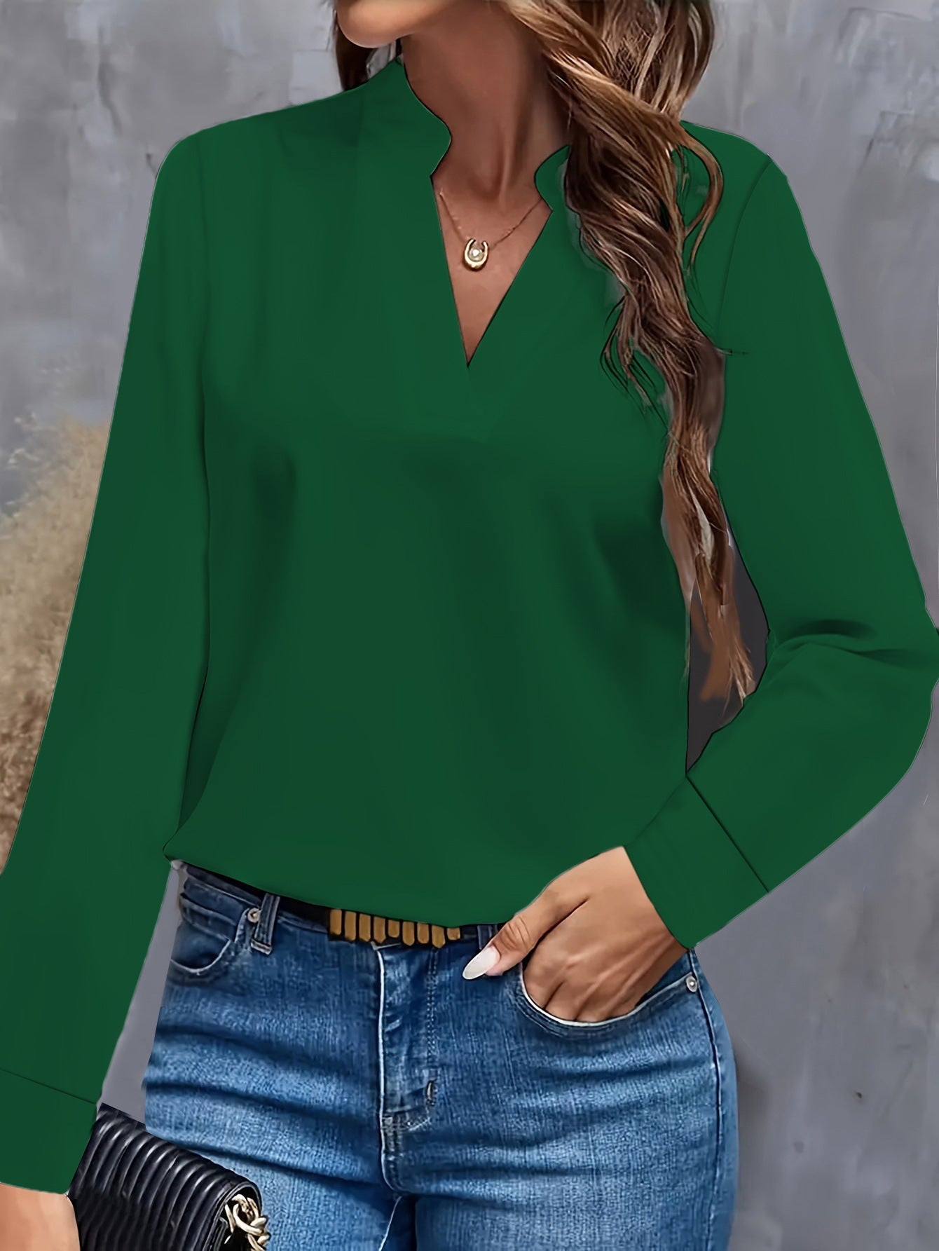 Damen Bluse mit Stehkragen und langen Ärmeln R&B