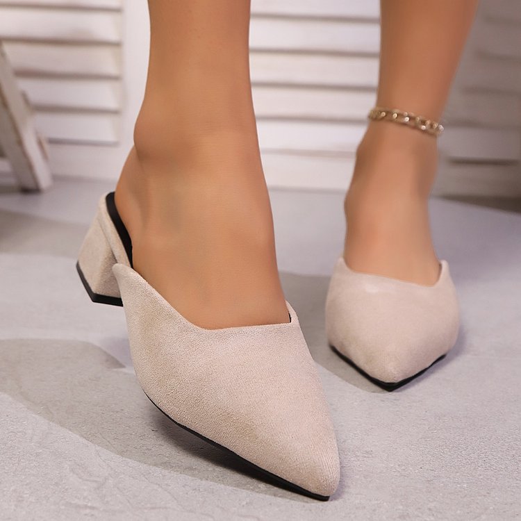 Damen elegante Mules mit spitz zulaufender Spitze und modischem Blockabsatz R&B