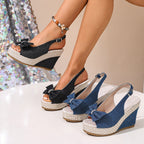 Damen Wedge-Sandalen mit modischer Schleifenapplikation und rutschfester Sohle R&B