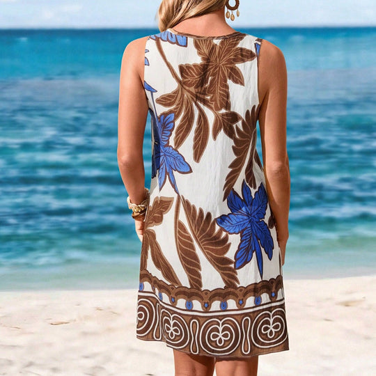 Damen Strandkleid mit floralem Design und runder Ausschnitt R&B
