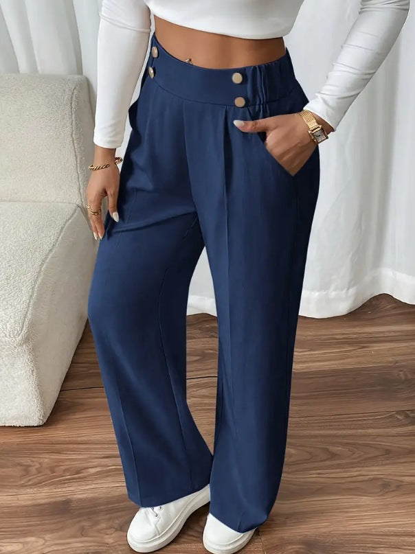 Damen Klassische weite Hose mit Knopfleiste und Taschen R&B