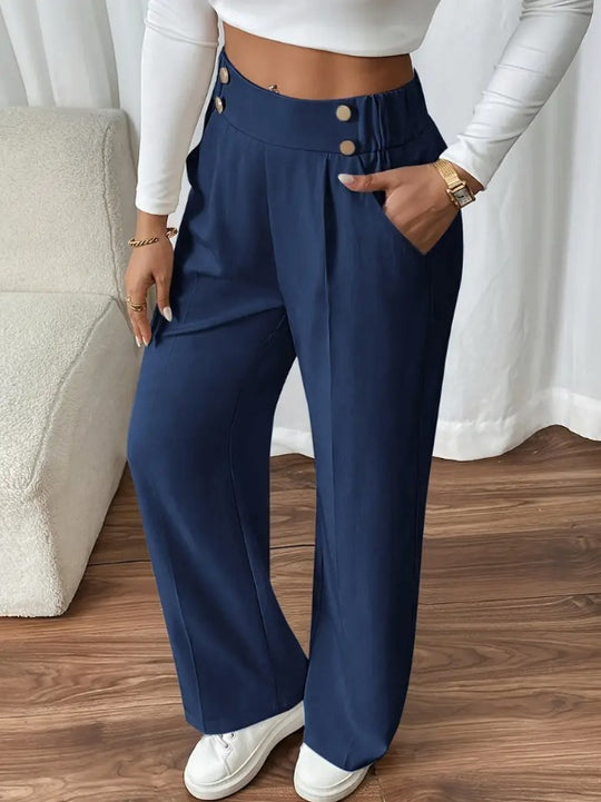 Damen Klassische weite Hose mit Knopfleiste und Taschen R&B