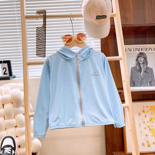 Mädchen nan leichte Kapuzen-Zip-Up Windbreaker-Jacke mit gesticktem Bärenpatch R&B