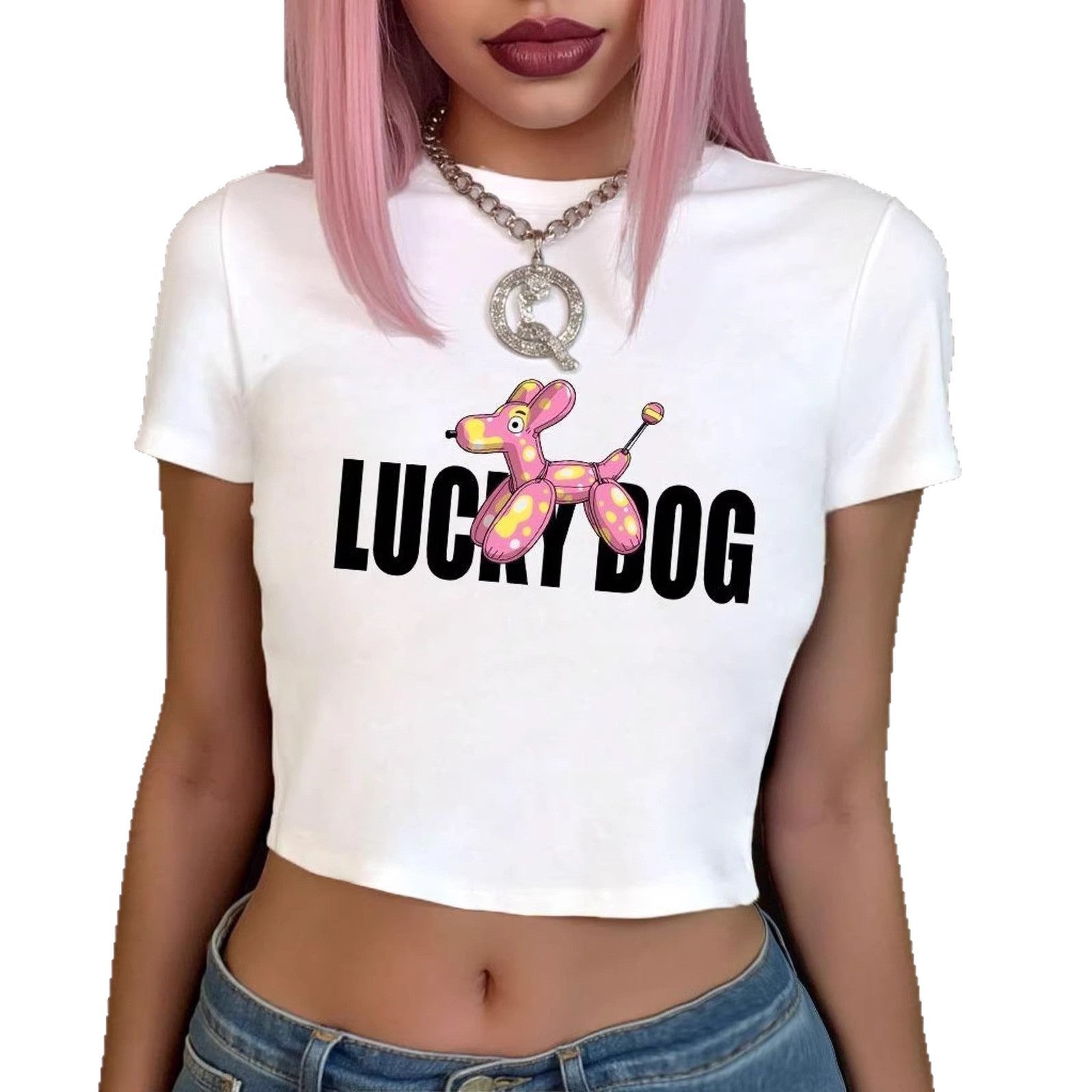 Damen Crop-Top T-Shirt mit lustigem Ballonhund-Design R&B