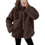 Damen Kuschelige Teddyfelljacke mit hohen Kragen und Reißverschluss R&B