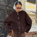 Damen Modischer Cord-Jacke mit breitem Kragen und aufgesetzten Taschen R&B