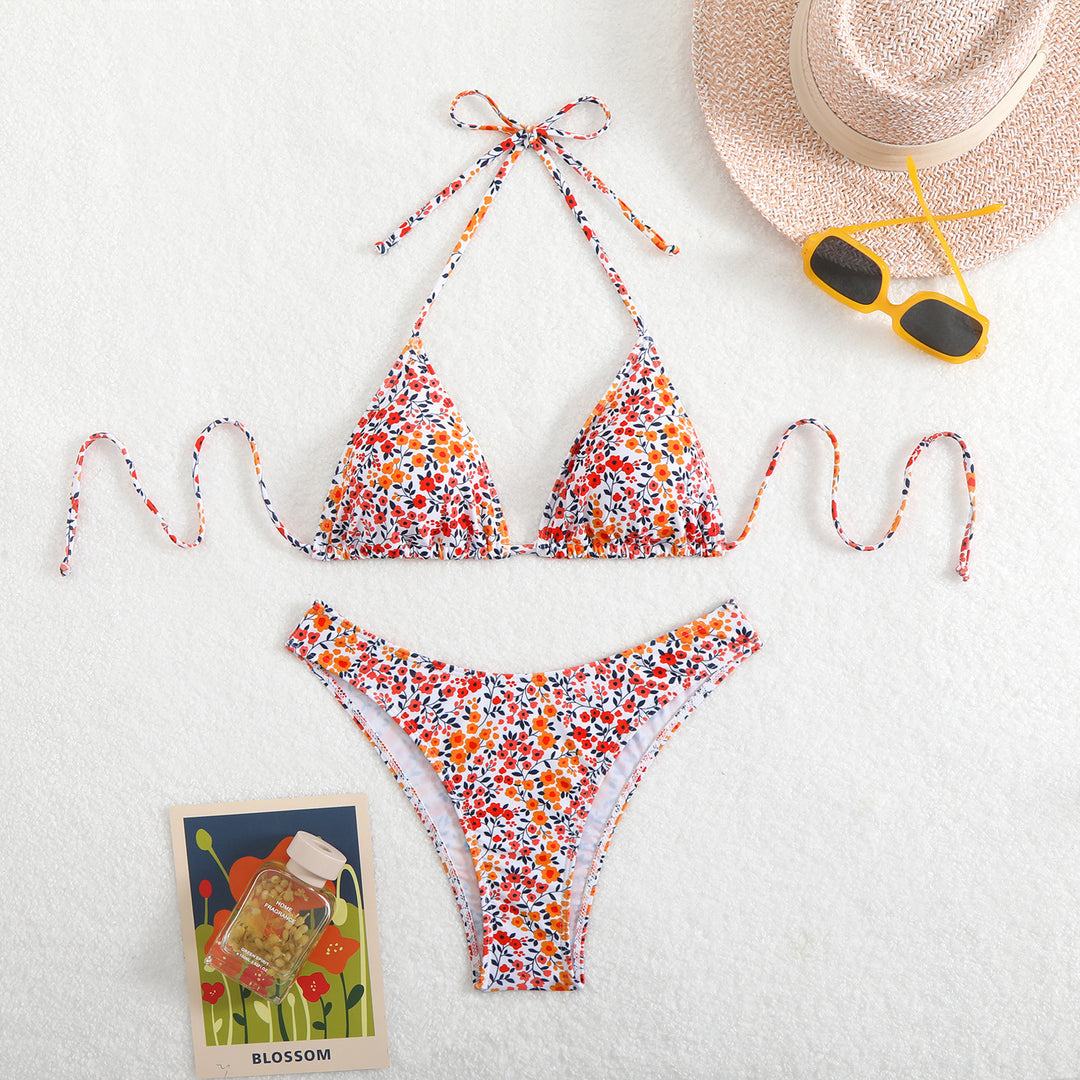 Damen Triangel-Bikini mit floralem Muster und verstellbaren Trägern R&B