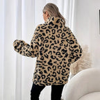 Damen Fleece-Pullover mit stylischem Leopardenmuster R&B