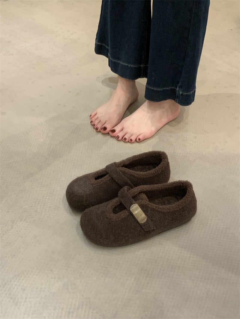 Damen Hausschuhe mit weichem Fleece-Innenfutter und modischem Schnallenverschluss R&B
