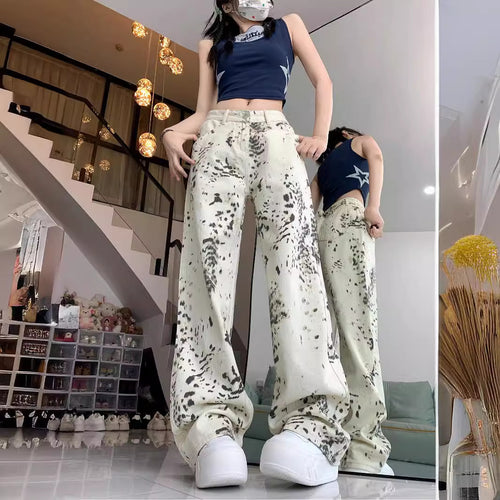 Damen weite Cargo-Jeans mit einzigartigem Muster und hoch tailliertem Schnitt R&B