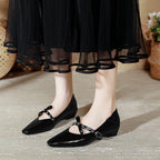 Damen spitze Ballerinas mit verziertem Riemen und edler Schleifenapplikation