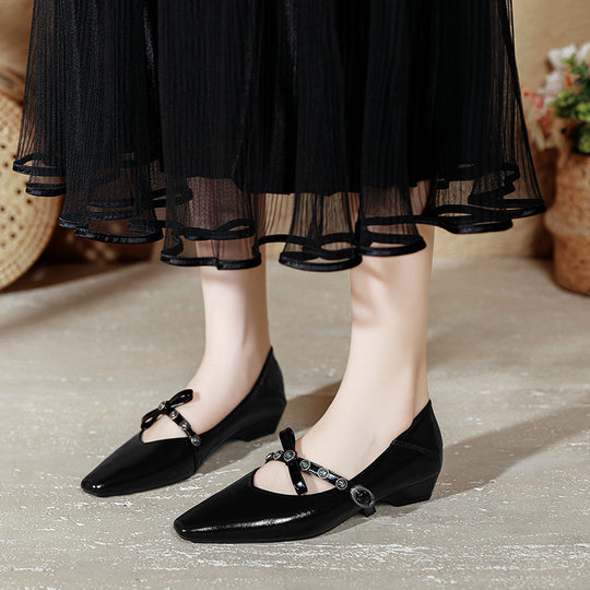 Damen spitze Ballerinas mit verziertem Riemen und edler Schleifenapplikation R&B