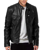 Herren Vegan-Lederblouson mit Stehkragen