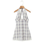 Damen Halterkleid mit floralem Spitzenbesatz und Knopfleiste R&B