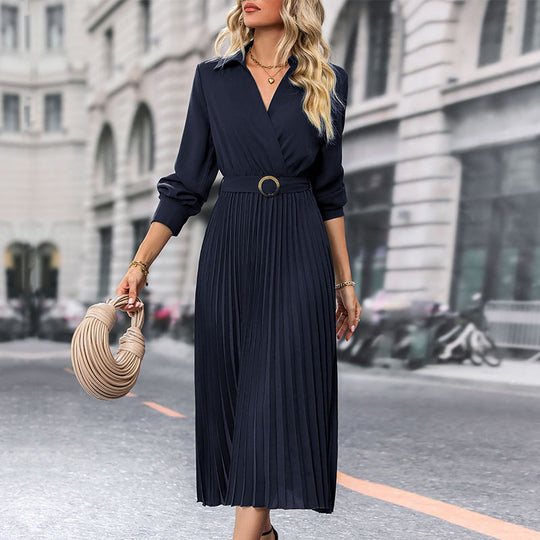 Damen Plissiertes Midikleid mit eleganter Wickeloptik und Taillengürtel R&B