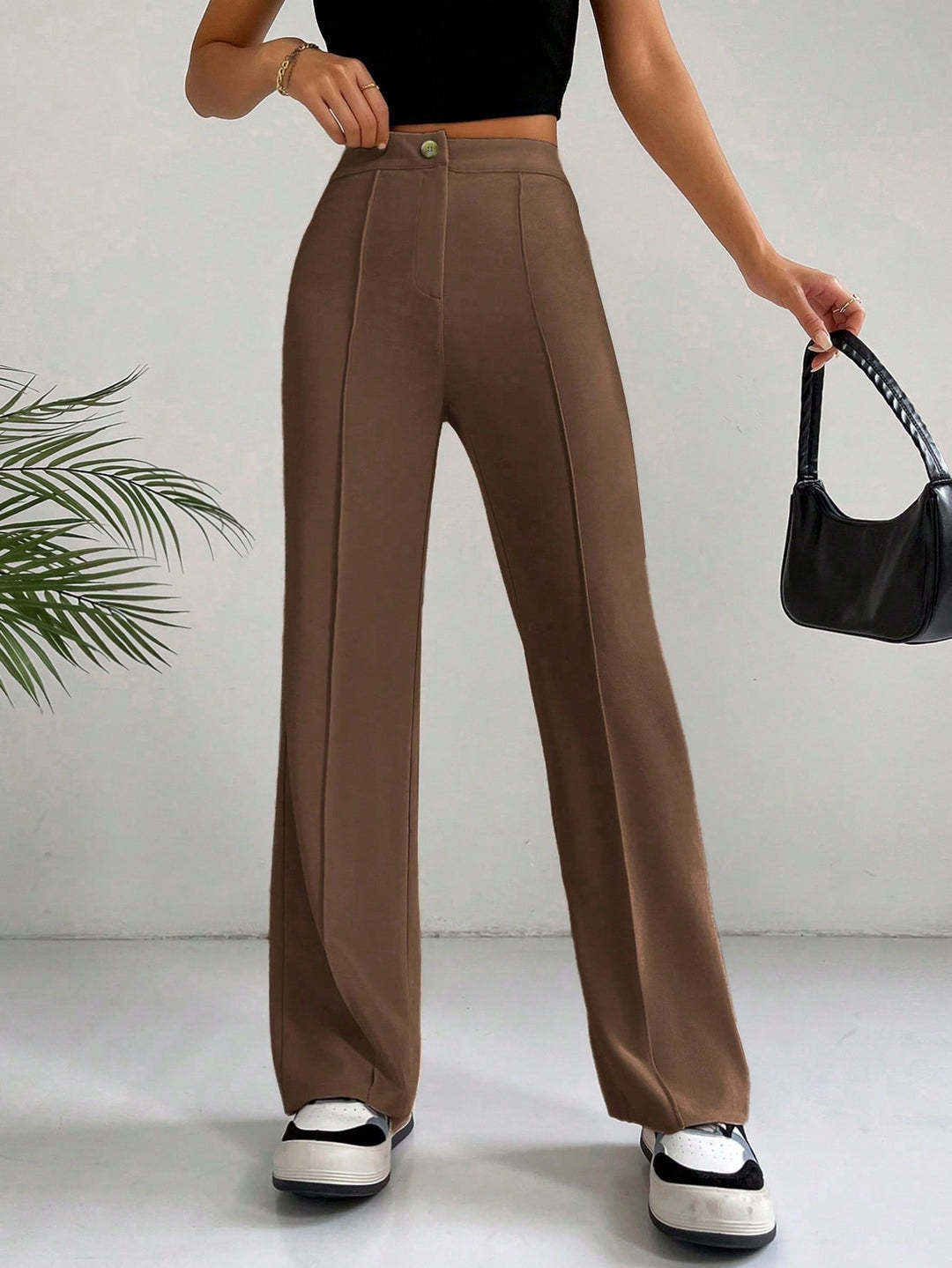 Damen Elegante High-Waist Hose mit seitlichen Nähten und schmalem Schnitt R&B