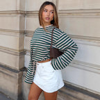 Damen cropped gestreifter Sweatshirt mit Kordelzug R&B